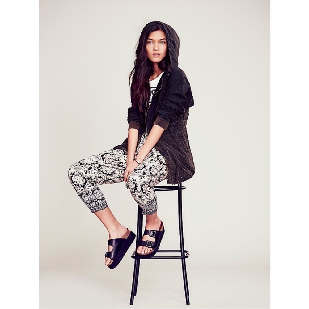 Free People Black Washed Cotton Eyelet Hooded Jacket